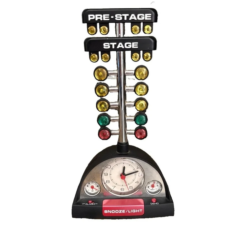 Drag Racing Christmas Tree Lighted Thermometer Sound Tabletop Alarm Clock Works